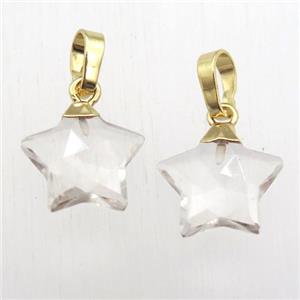 crystal glass star pendant, gold plated, approx 12mm dia