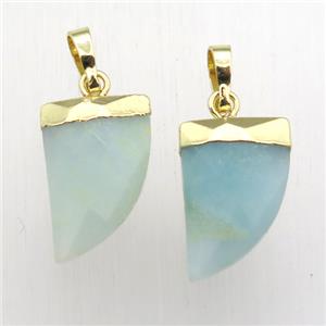 blue Amazonite horn pendant, gold plated, approx 11-16mm