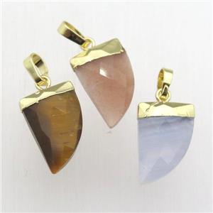mixed Gemstone horn pendant, gold plated, approx 11-16mm