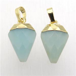blue Amazonite arrowhead pendant, gold plated, approx 11-16mm