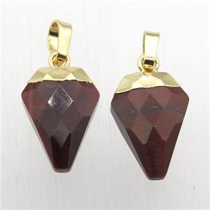 Red Tiger eye stone arrowhead pendant, gold plated, approx 11-16mm