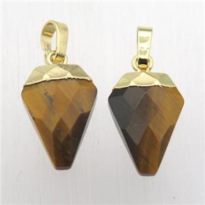 yellow Tiger eye stone arrowhead pendant, gold plated, approx 11-16mm
