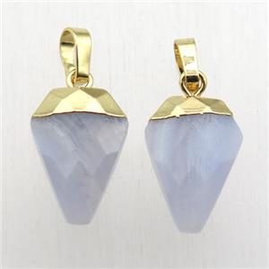 Blue Lace Agate arrowhead pendant, gold plated, approx 11-16mm