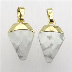 white Howlite Turquoise arrowhead pendant, gold plated, approx 11-16mm