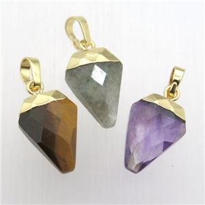 mixed Gemstone arrowhead pendant, gold plated, approx 11-16mm