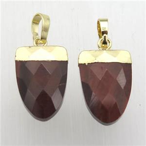 Red Tiger eye stone Tongue Pendant Gold Plated, approx 11-16mm
