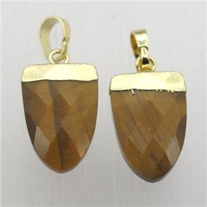 Tiger eye stone Tongue Pendant Gold Plated, approx 11-16mm