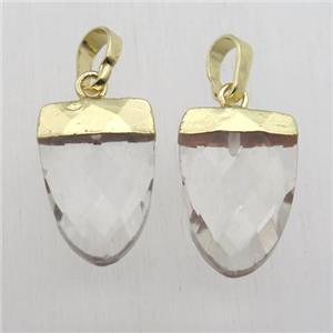 Clear Crystal Glass Tongue Pendant Gold Plated, approx 11-16mm