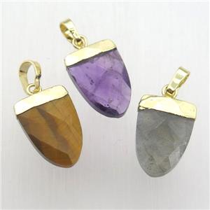 Mixed Gemstone Tongue Pendant Gold Plated, approx 11-16mm