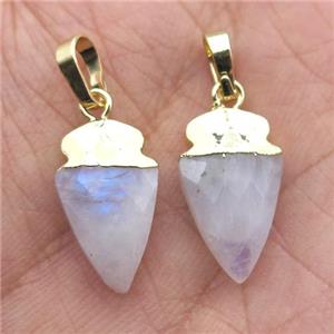 white MoonStone arrowhead pendant, gold plated, approx 8-16mm