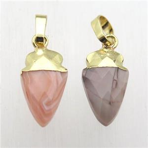 Botswana Agate arrowhead pendant, gold plated, approx 8-16mm