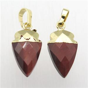 Red Tiger eye stone arrowhead pendant, gold plated, approx 8-16mm