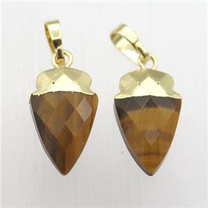yellow Tiger eye stone arrowhead pendant, gold plated, approx 8-16mm