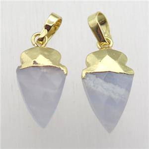Blue Lace Agate arrowhead pendant, gold plated, approx 8-16mm