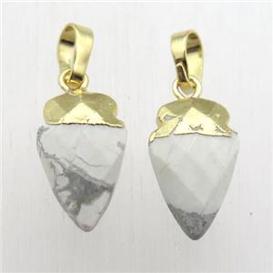 white Howlite Turquoise arrowhead pendant, gold plated, approx 8-16mm