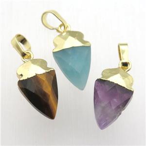mixed Gemstone arrowhead pendant, gold plated, approx 8-16mm