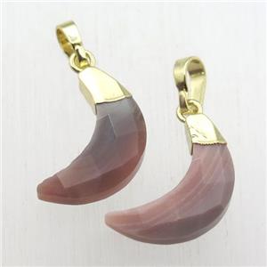 Botswana Agate crescent moon pendant, gold plated, approx 5-18mm