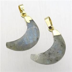 Labradorite crescent moon pendant, gold plated, approx 5-18mm