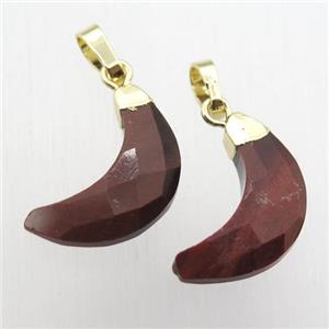 Red Tiger eye stone crescent moon pendant, gold plated, approx 5-18mm