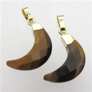 Tiger eye stone crescent moon pendant, gold plated, approx 5-18mm