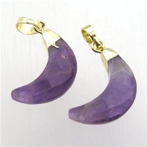 purple Amethyst crescent moon pendant, gold plated, approx 5-18mm