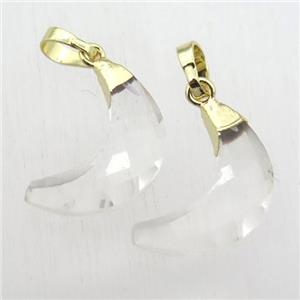 crystal glass crescent moon pendant, gold plated, approx 5-18mm