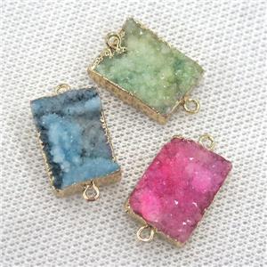 Quartz Druzy rectangle connector, gold plated, mixed color, approx 15-20mm