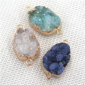 Quartz Druzy oval connector, gold plated, mixed color, approx 15-20mm