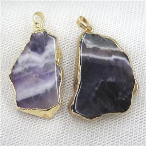 dogtooth Amethyst slab pendant, freeform, gold plated, approx 20-60mm