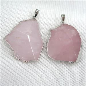 Rose Quartz pendant, freeform, point, silver plated, approx 20-50mm