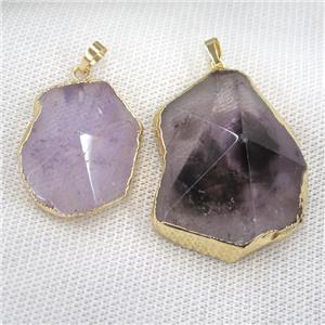 Amethyst pendant, freeform, point, gold plated, approx 20-50mm