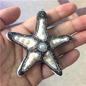 starfish pendant with pearl pave rhinestone, approx 60mm dia