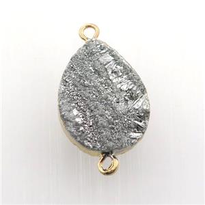 silver Solar Agate Druzy teardrop connector, gold plated, approx 15-20mm