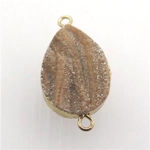 champagne Solar Agate Druzy teardrop connector, gold plated, approx 15-20mm