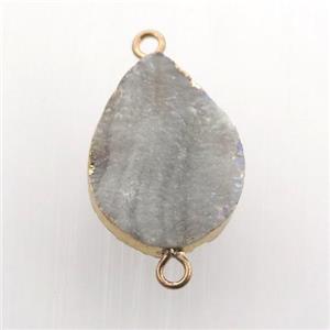 AB-color Solar Agate Druzy teardrop connector, gold plated, approx 15-20mm