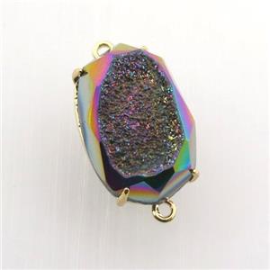 rainbow Agate Druzy oval connector, approx 13-20mm