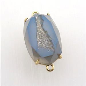 blue-gray Agate Druzy oval connector, approx 13-20mm