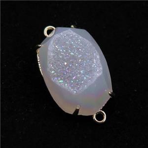 white AB-color Agate Druzy oval connector, approx 13-20mm
