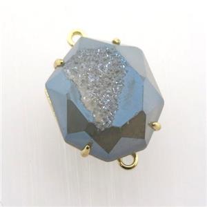 bluegray Agate Druzy hexagon connector, approx 15-20mm