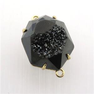 black Agate Druzy hexagon connector, approx 15-20mm