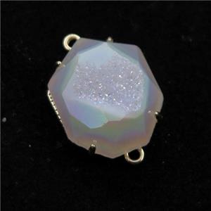 white AB-color Agate Druzy hexagon connector, approx 15-20mm