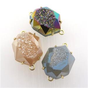 Agate Druzy hexagon connector, mixed color, approx 15-20mm