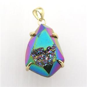 rainbow Agate Druzy teardrop pendant, approx 16-23mm