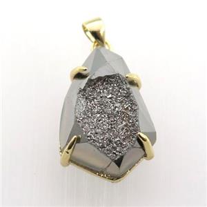 silver Agate Druzy teardrop pendant, approx 16-23mm