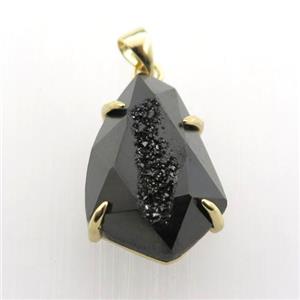 black Agate Druzy teardrop pendant, approx 16-23mm