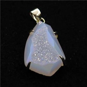 white AB-color Agate Druzy teardrop pendant, approx 16-23mm