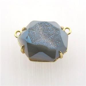bluegray Agate Druzy hexagon pendant, approx 16-20mm