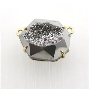 silver Agate Druzy hexagon pendant, approx 16-20mm