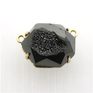 black Agate Druzy hexagon pendant, approx 16-20mm