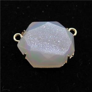 white AB-color Agate Druzy hexagon pendant, approx 16-20mm